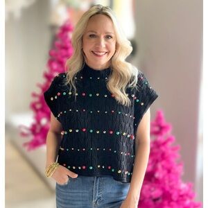 Talulah Chic Black Knit Top with Colorful Accents Sz S